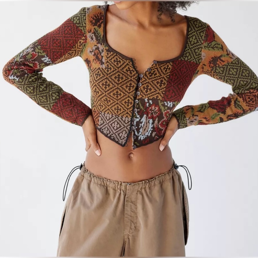 Simons Multicolor Patchwork Crop Top